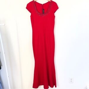 St. John Santana Knit Evening Red Formal Gown Mermaid Cap Sleeve Sz 2